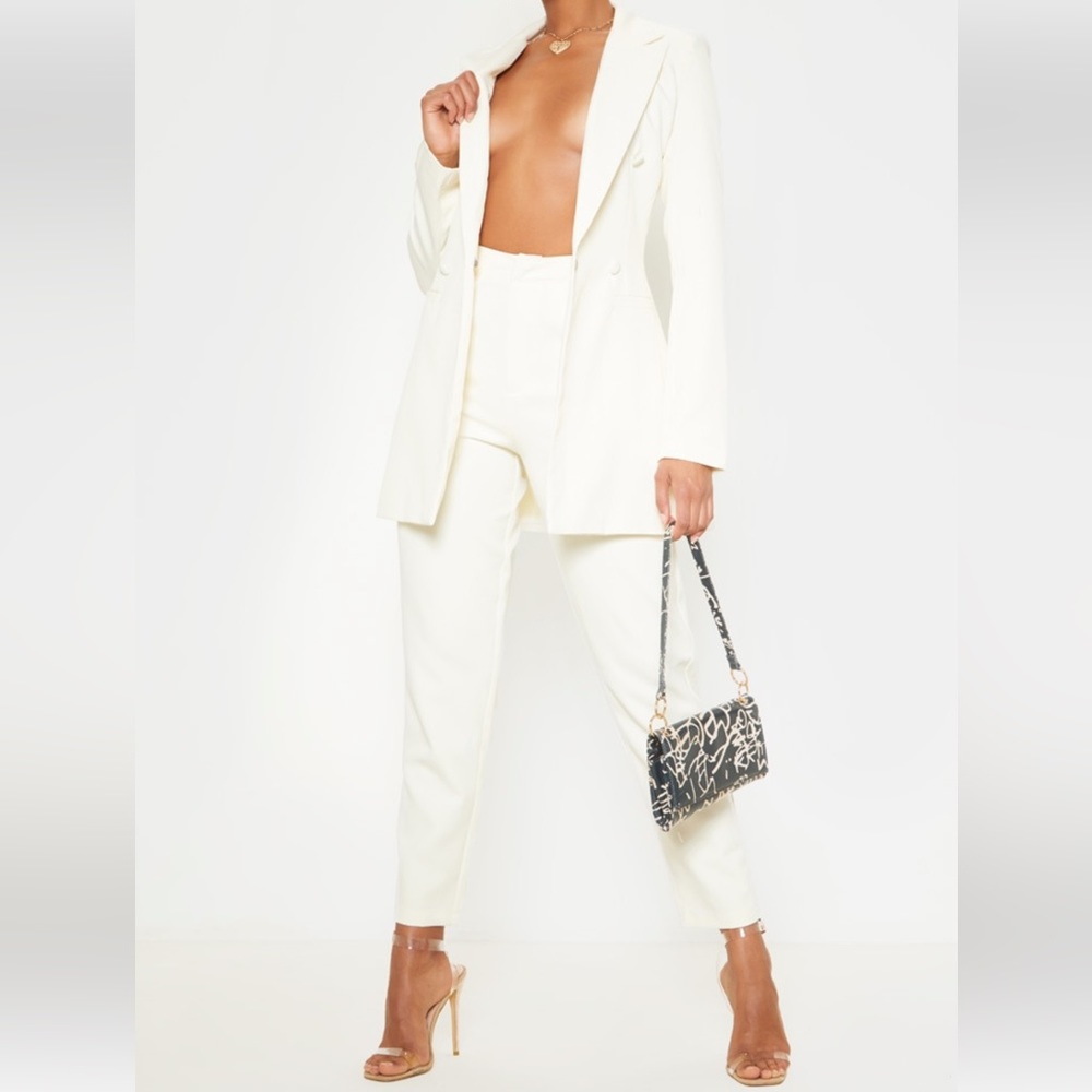Cream Woven Blazer & Cream Cropped Pants
